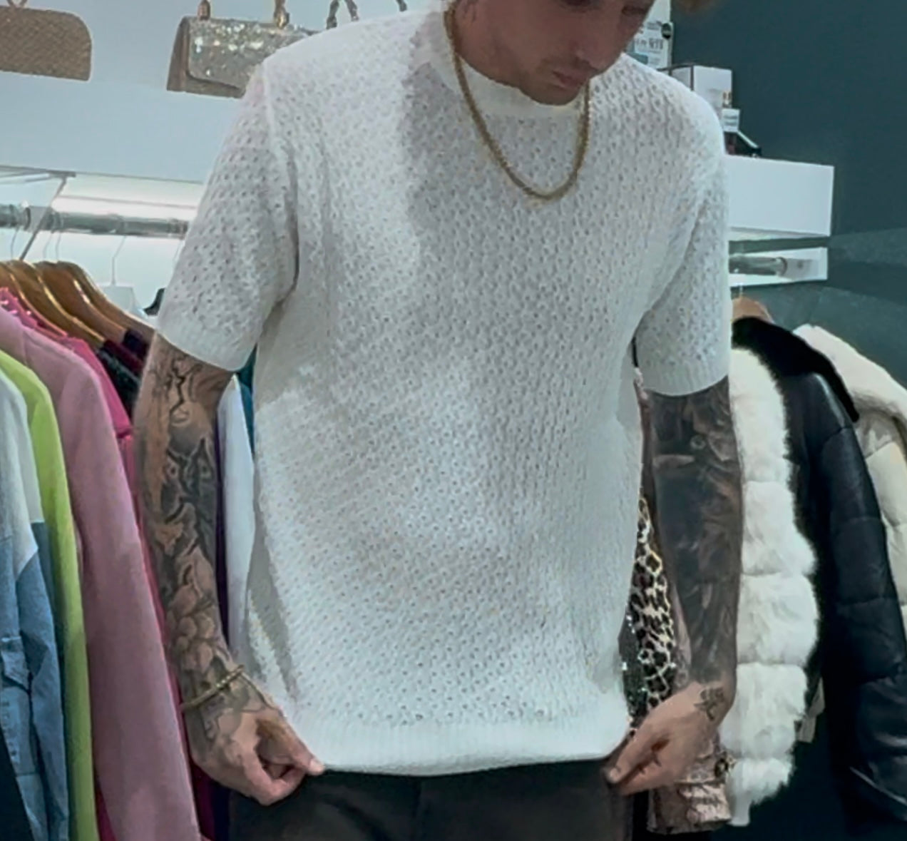 T-shirt in maglia retinata