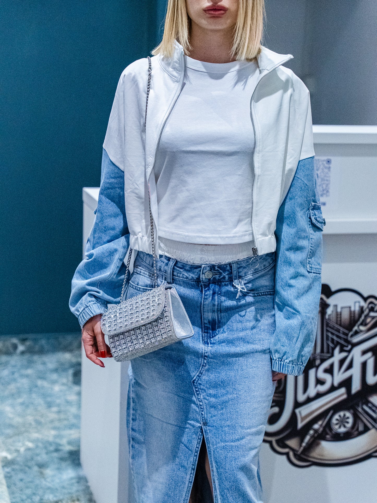 Giacchetto bicolore manica jeans